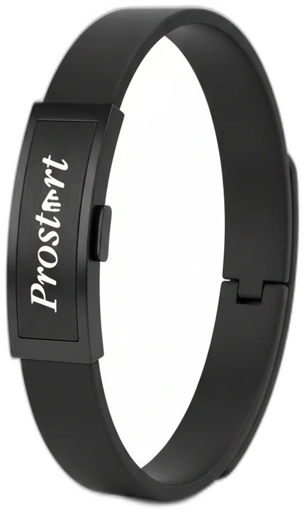 Pulseira preta com a marca Prostart